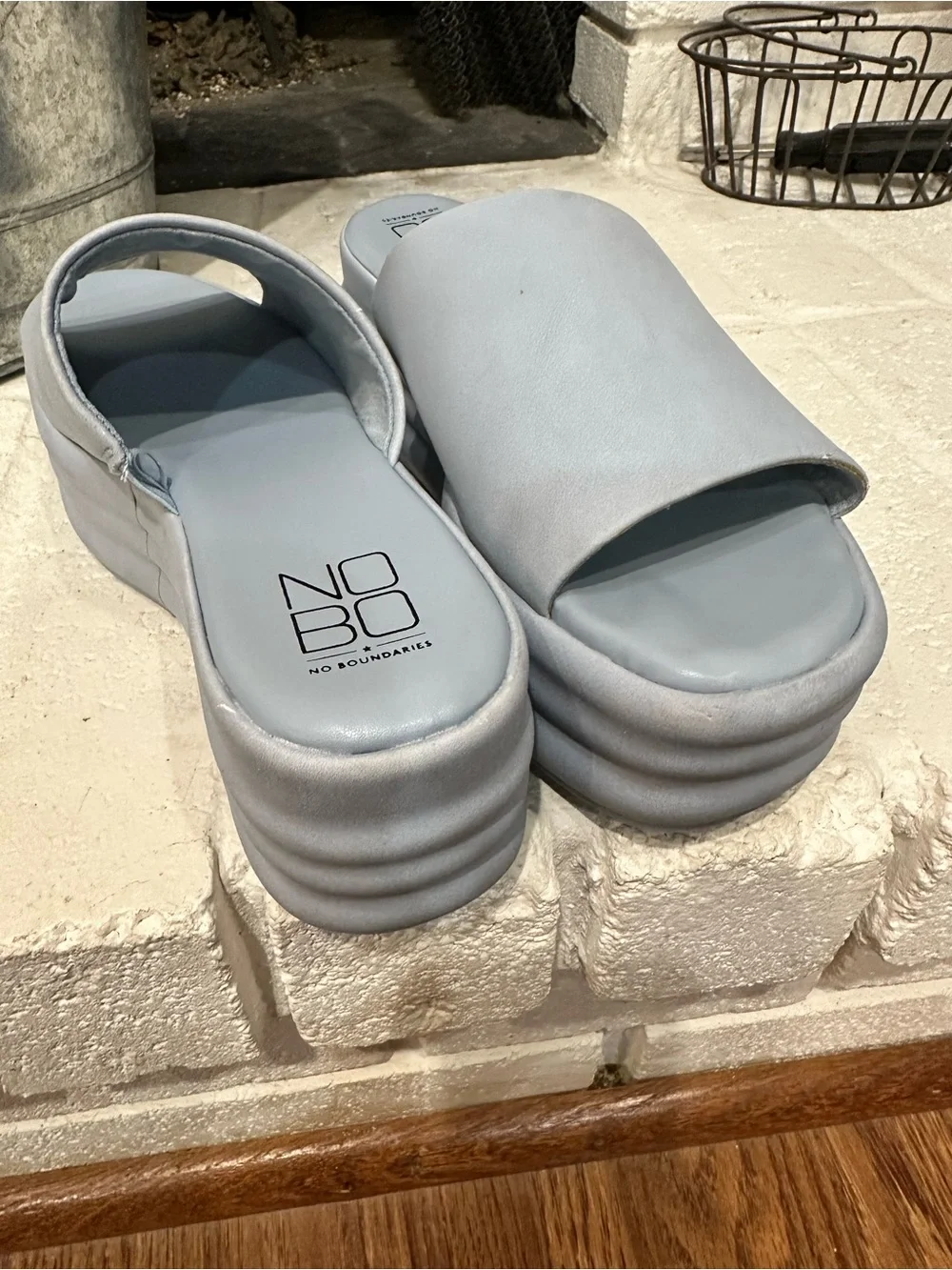 No Boundaries Light Blue Platform Slide Sandals - Women's